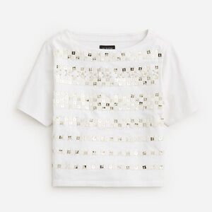 J. Crew White Gold Short Sleeve Tee with Metallic Embellishments